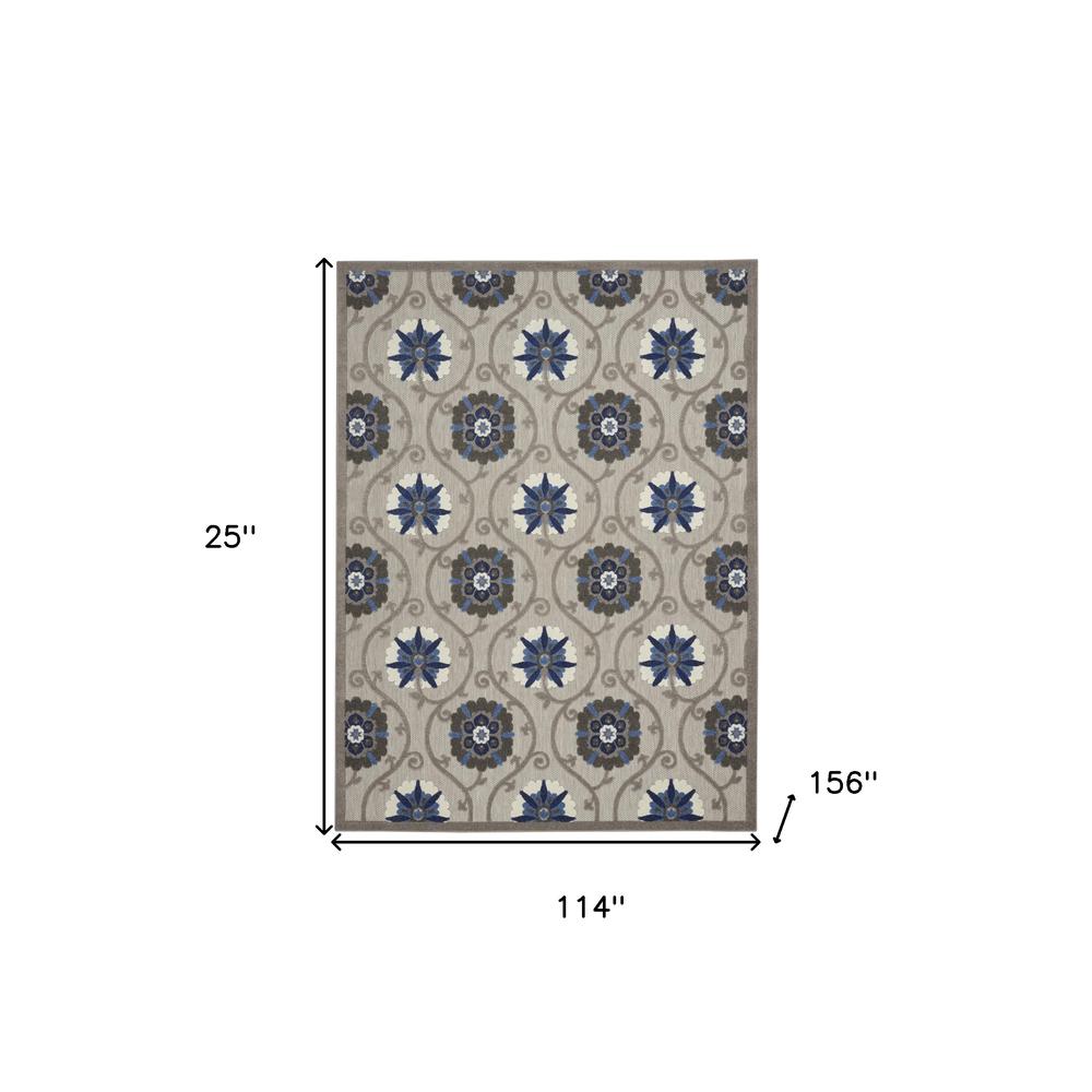 10' X 13' Grey And Blue Floral Non Skid Indoor Outdoor Area Rug. Picture 5