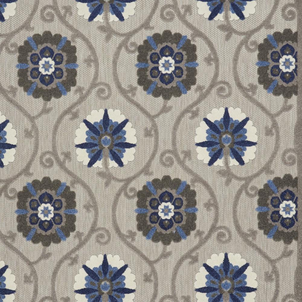 10' X 13' Grey And Blue Floral Non Skid Indoor Outdoor Area Rug. Picture 3