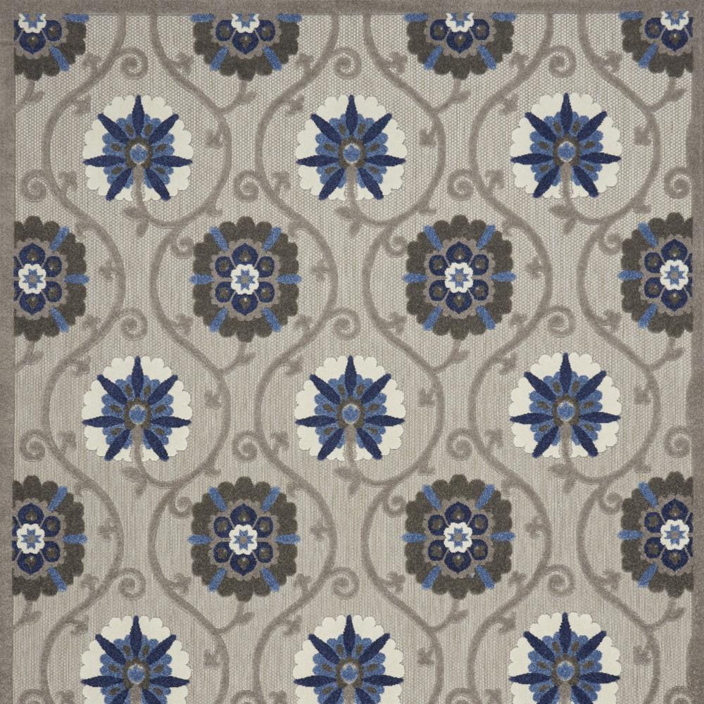 10' X 13' Grey And Blue Floral Non Skid Indoor Outdoor Area Rug. Picture 4