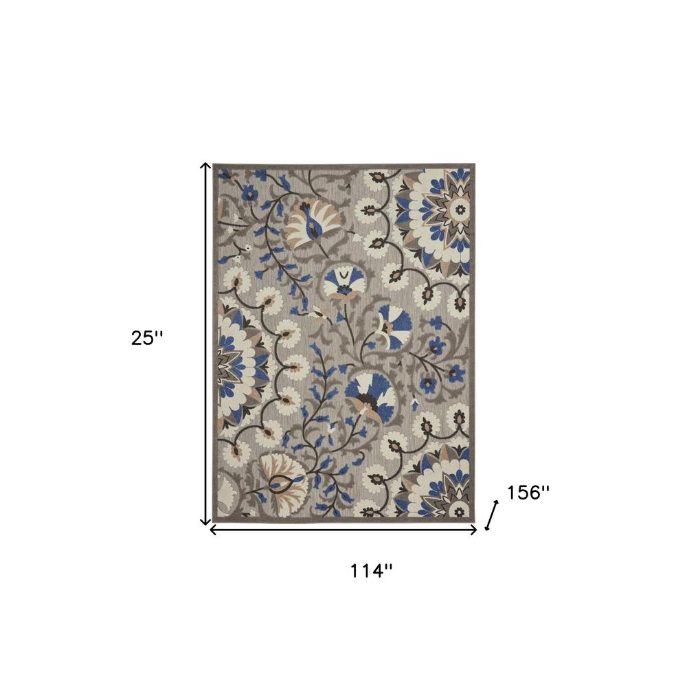 10' X 13' Grey Floral Non Skid Indoor Outdoor Area Rug. Picture 5