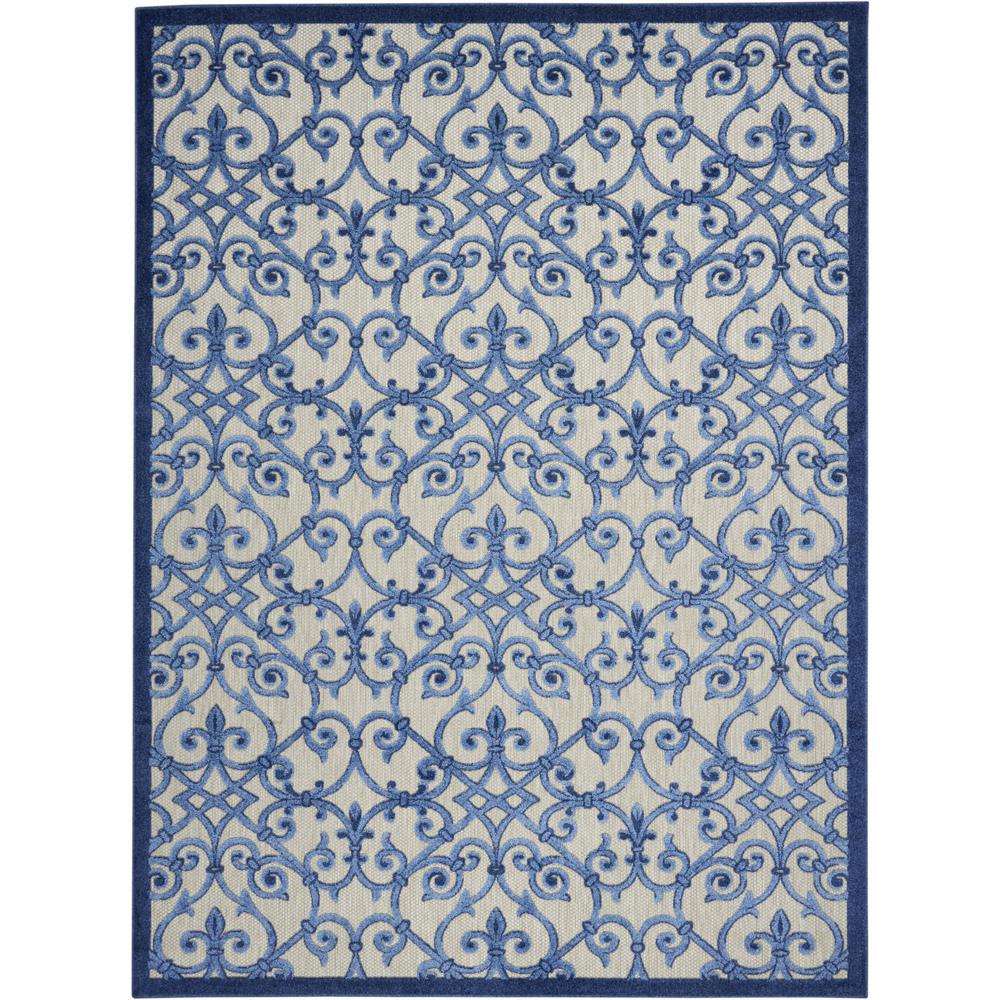 10' X 13' Grey And Blue Damask Non Skid Indoor Outdoor Area Rug. Picture 1