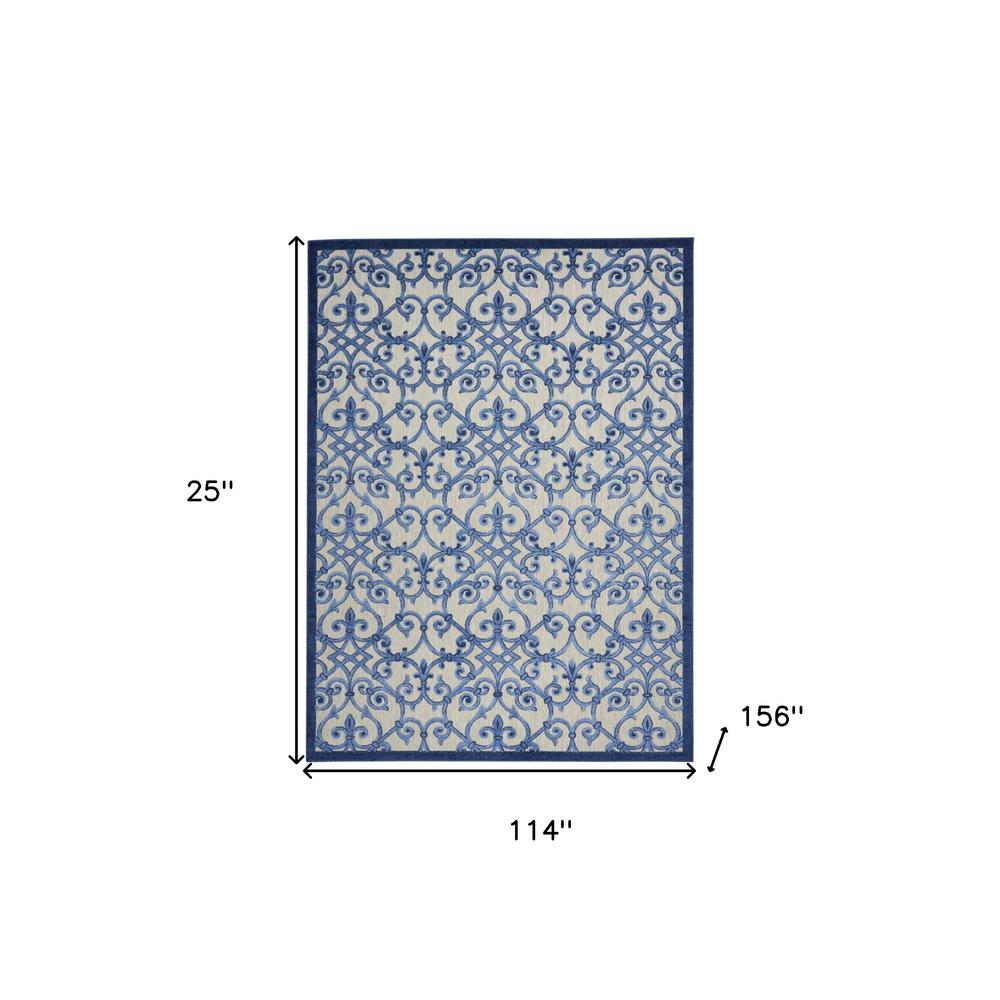 10' X 13' Grey And Blue Damask Non Skid Indoor Outdoor Area Rug. Picture 5