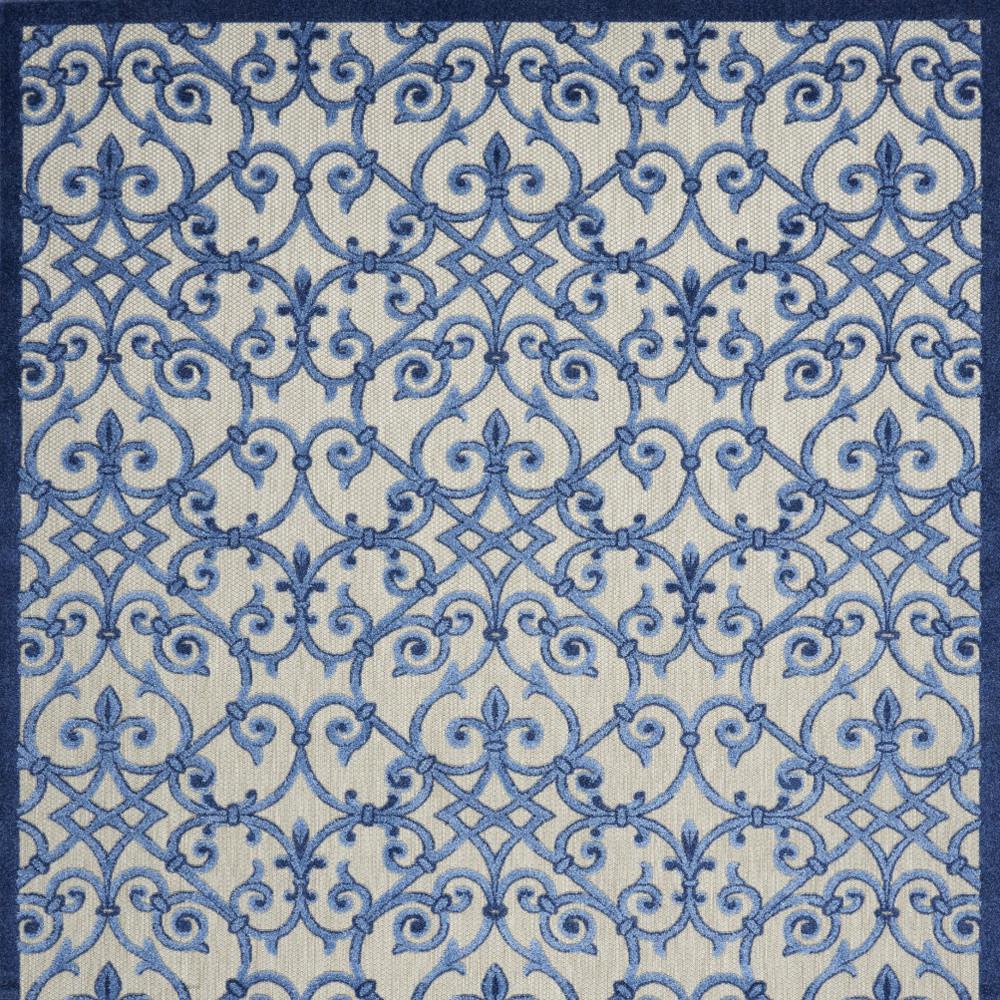 10' X 13' Grey And Blue Damask Non Skid Indoor Outdoor Area Rug. Picture 4