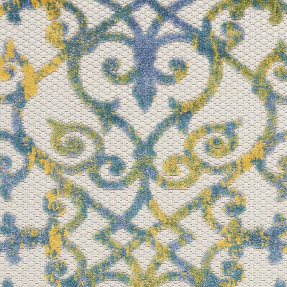 2' X 8' Ivory And Blue Damask Non Skid Indoor Outdoor Runner Rug. Picture 3