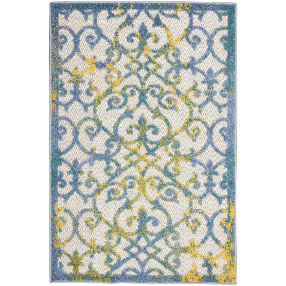 3' X 4' Ivory And Blue Damask Non Skid Indoor Outdoor Area Rug. Picture 1