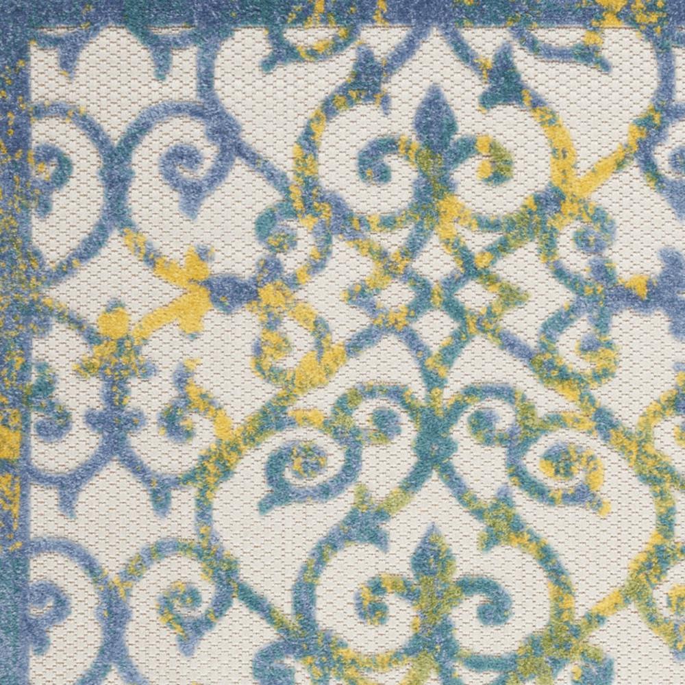 3' X 4' Ivory And Blue Damask Non Skid Indoor Outdoor Area Rug. Picture 3