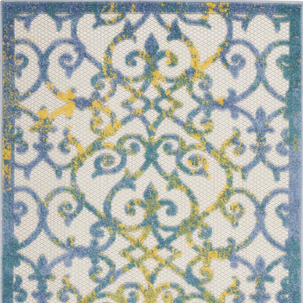 3' X 4' Ivory And Blue Damask Non Skid Indoor Outdoor Area Rug. Picture 4