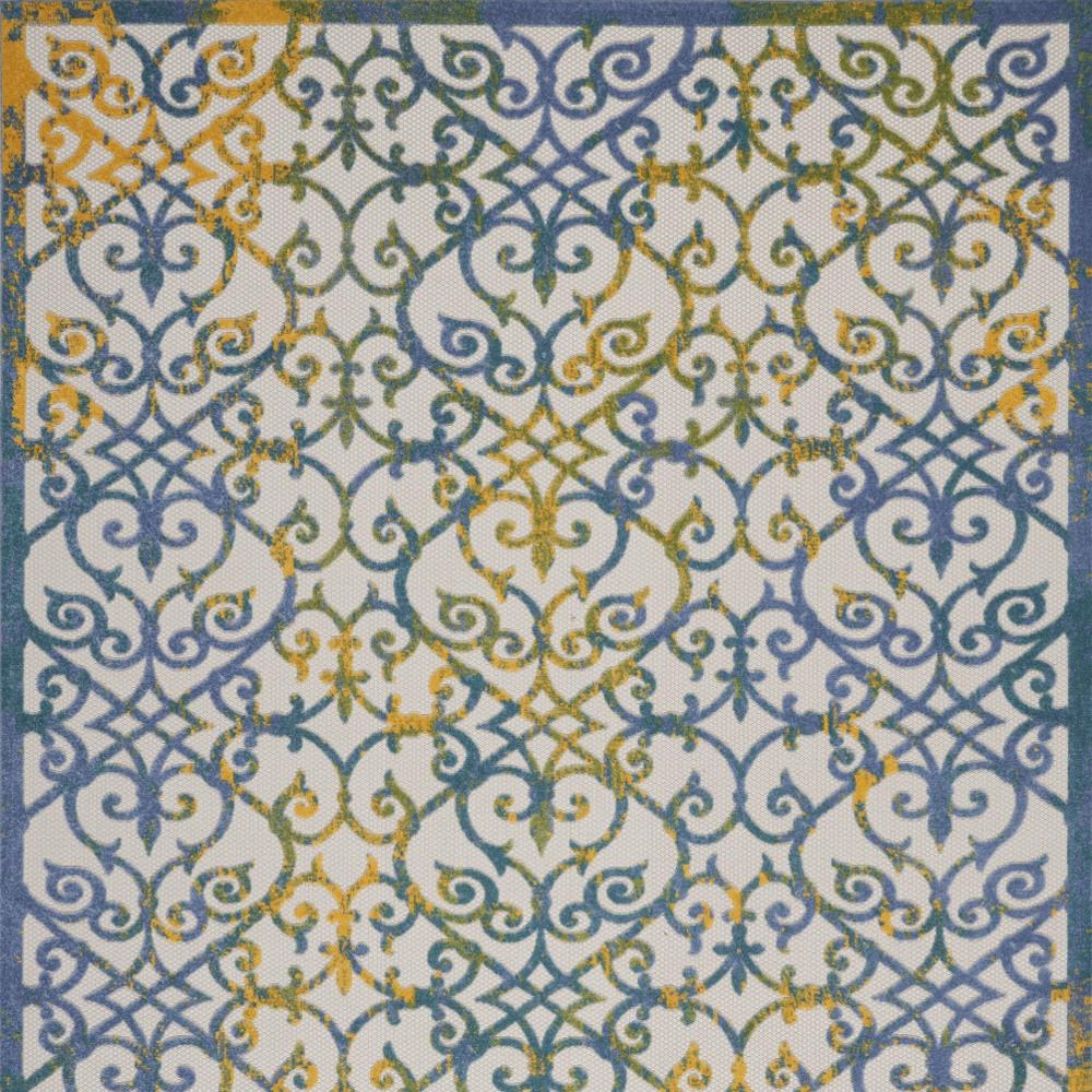 9' X 12' Ivory And Blue Damask Non Skid Indoor Outdoor Area Rug. Picture 4
