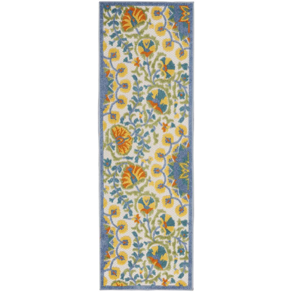 2' X 6' Blue Yellow And White Toile Non Skid Indoor Outdoor Runner Rug. Picture 1
