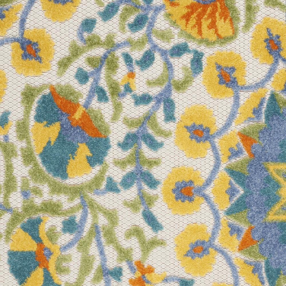 3' X 4' Yellow And Teal Toile Non Skid Indoor Outdoor Area Rug. Picture 3