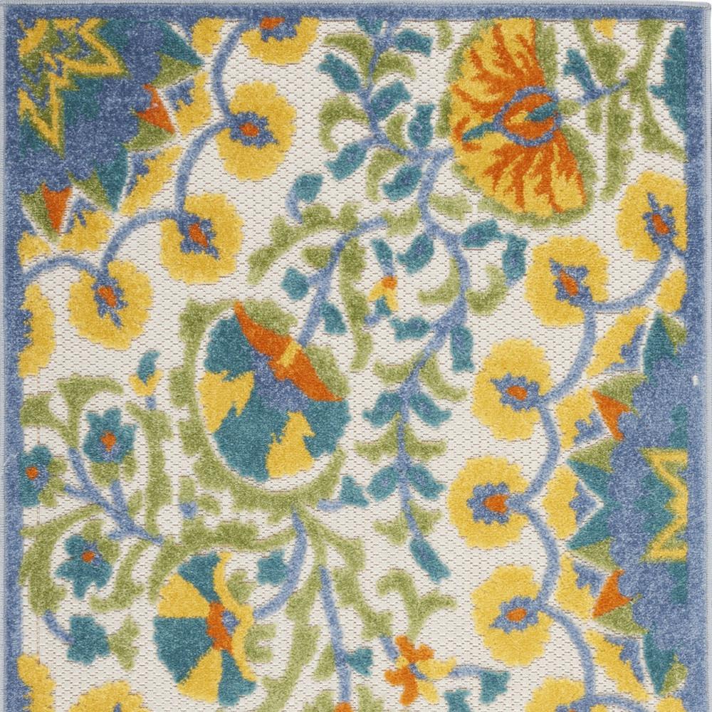 3' X 4' Yellow And Teal Toile Non Skid Indoor Outdoor Area Rug. Picture 4