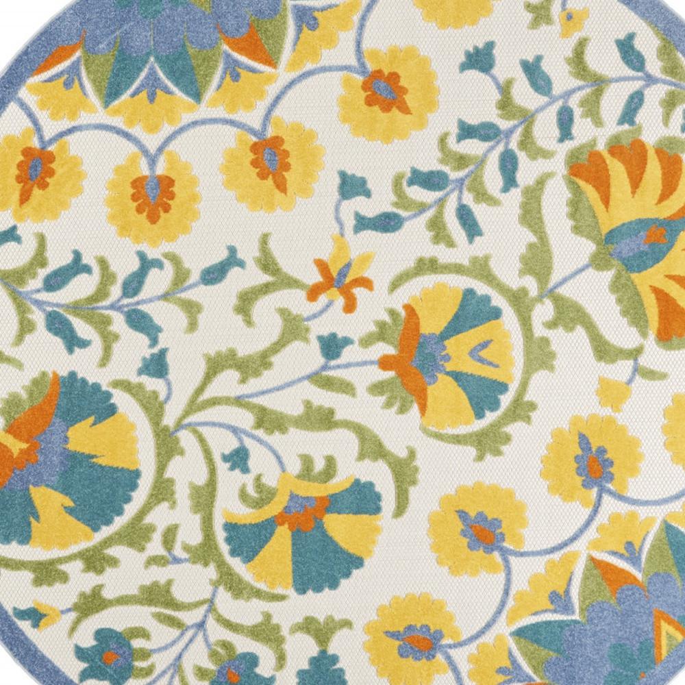 8' X 8' Blue Yellow And White Round Toile Non Skid Indoor Outdoor Area Rug. Picture 3
