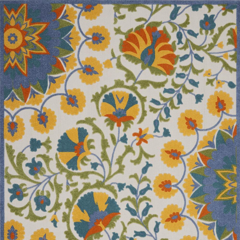 9' X 12' Blue Yellow And White Toile Non Skid Indoor Outdoor Area Rug. Picture 4