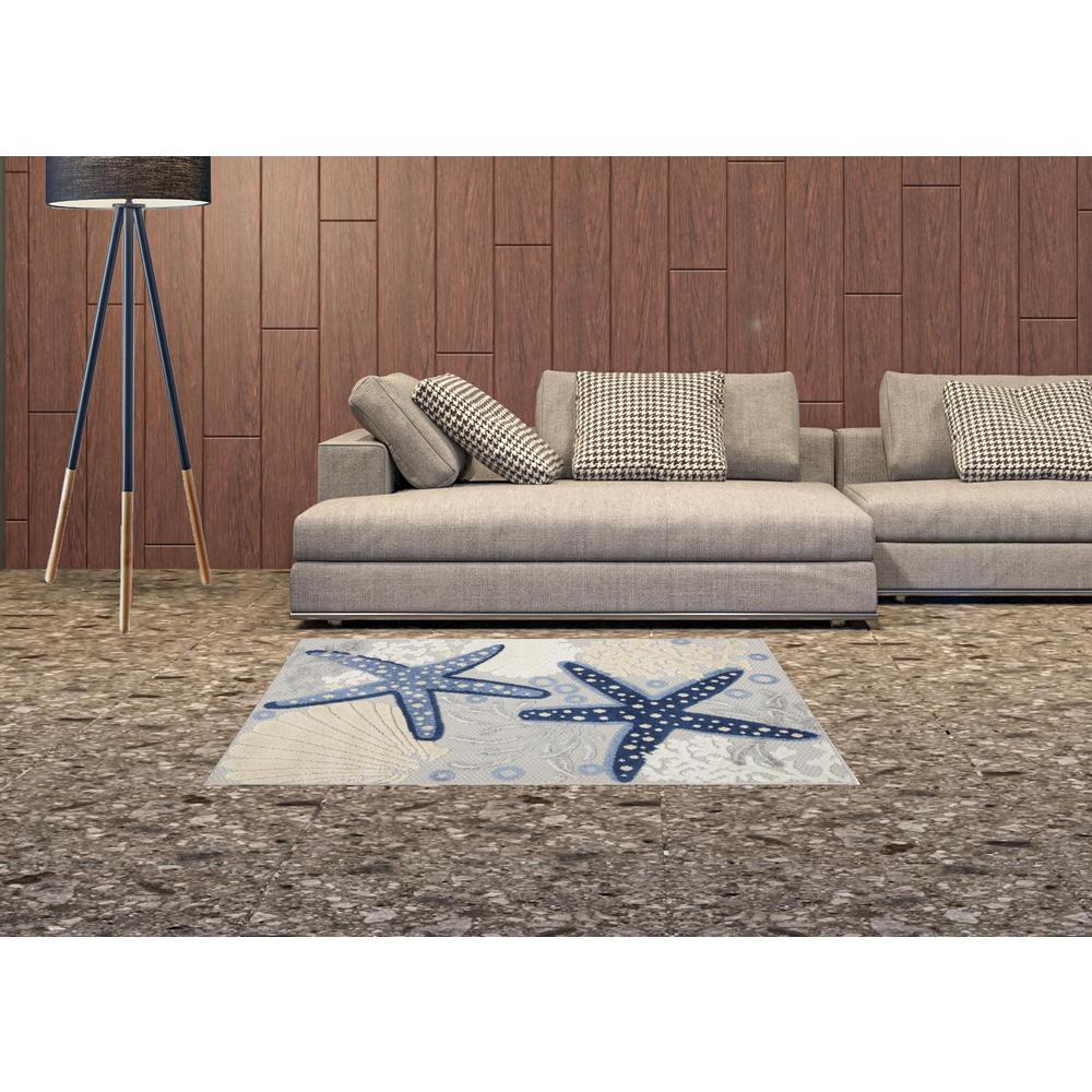 3' X 4' Blue And Grey Animal Print Non Skid Indoor Outdoor Area Rug. Picture 2
