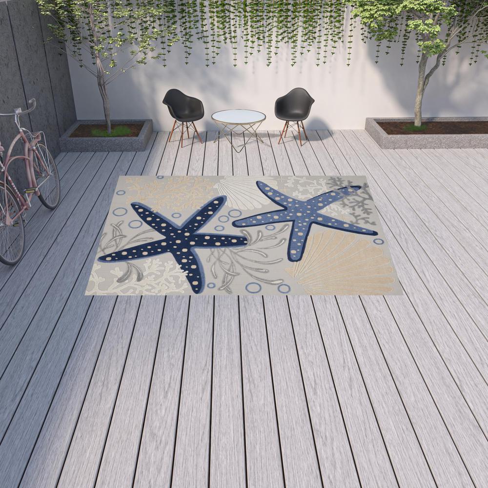 9' x 12' Blue and Gray Starfish Indoor Outdoor Area Rug. Picture 2