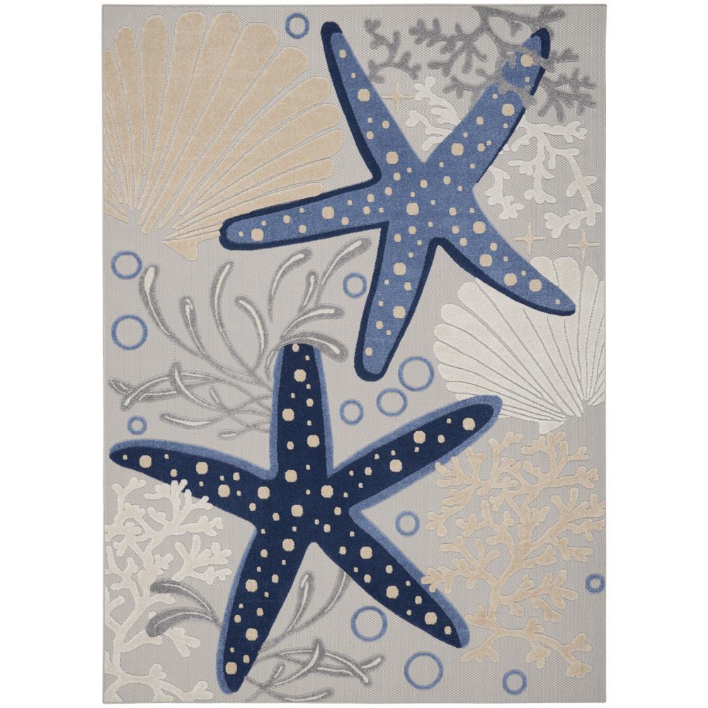 10' x 13' Blue and Gray Starfish Indoor Outdoor Area Rug. Picture 1