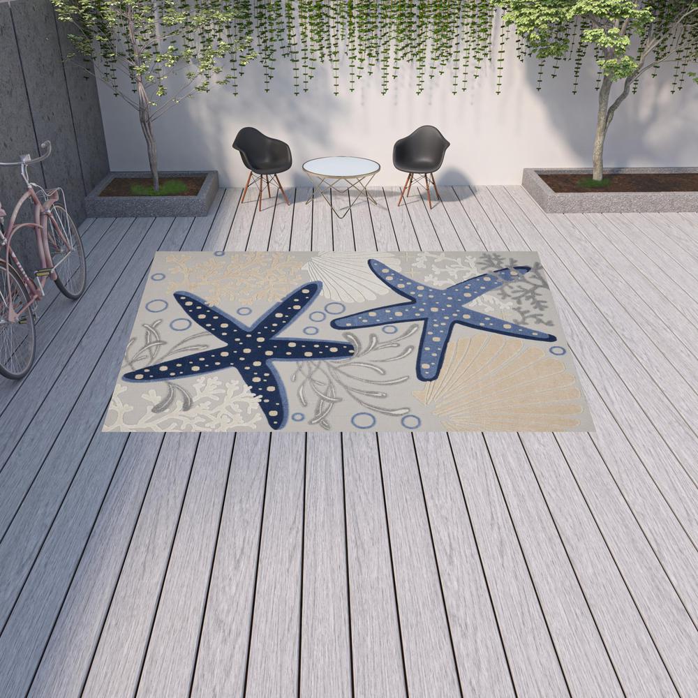 10' x 13' Blue and Gray Starfish Indoor Outdoor Area Rug. Picture 2
