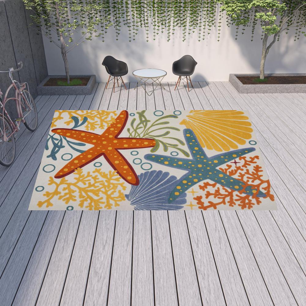 12' X 15' Orange Blue And Yellow Animal Print Non Skid Indoor Outdoor Area Rug. Picture 2