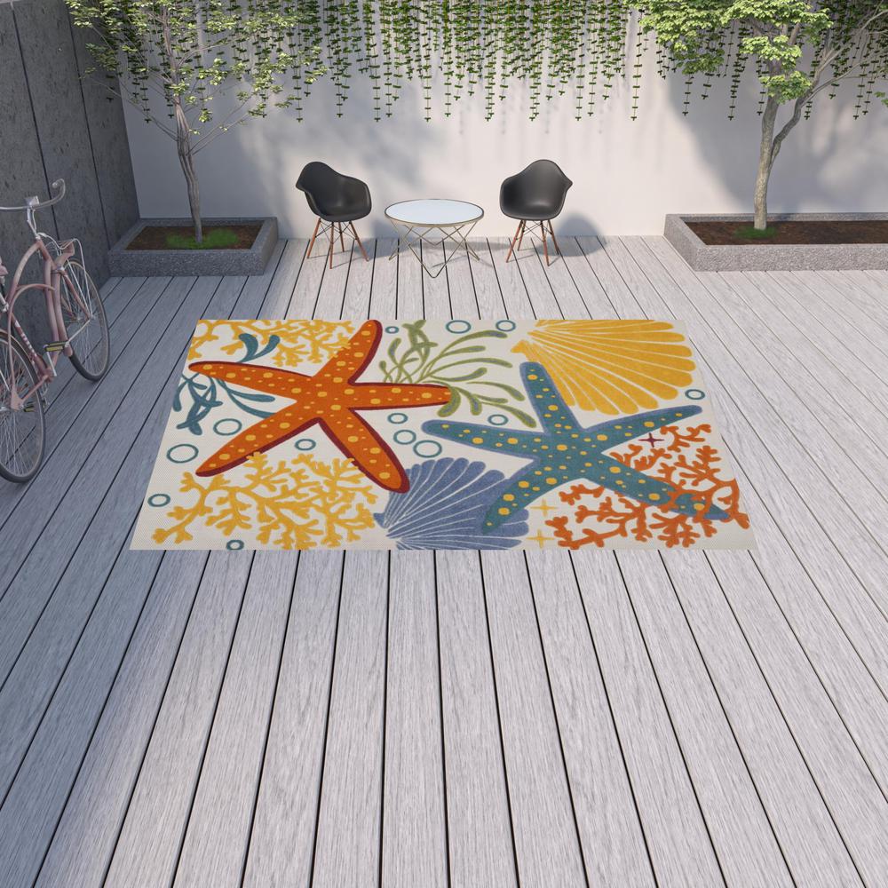10' X 13' Orange Blue And Yellow Animal Print Non Skid Indoor Outdoor Area Rug. Picture 2