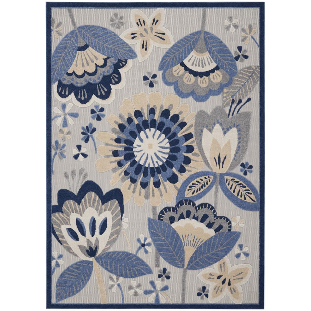 12' X 15' Blue And Grey Floral Non Skid Indoor Outdoor Area Rug. Picture 1