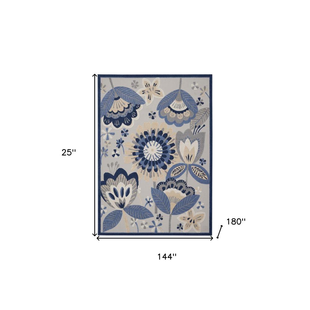 12' X 15' Blue And Grey Floral Non Skid Indoor Outdoor Area Rug. Picture 5
