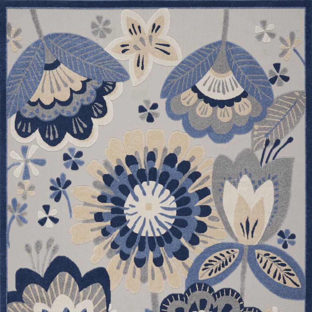 12' X 15' Blue And Grey Floral Non Skid Indoor Outdoor Area Rug. Picture 4