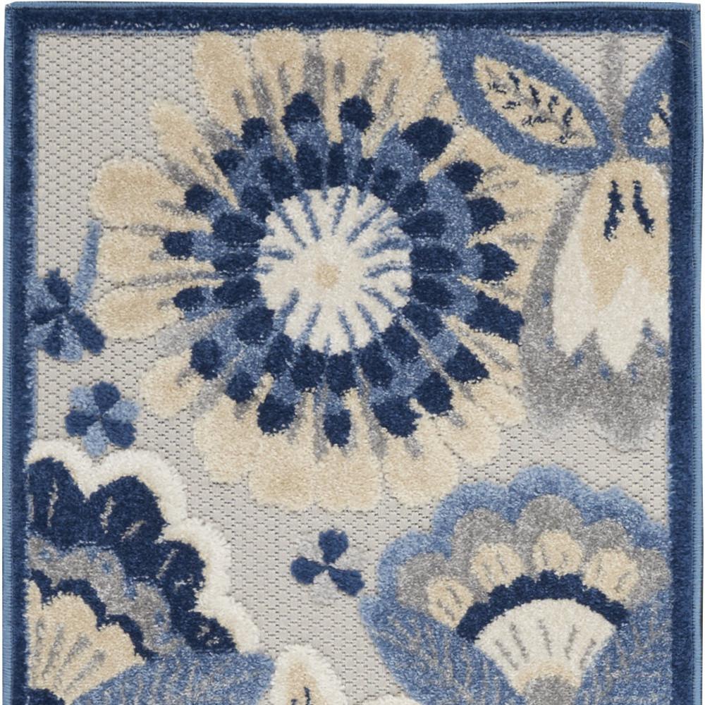 2' X 6' Blue And Grey Floral Non Skid Indoor Outdoor Runner Rug. Picture 4