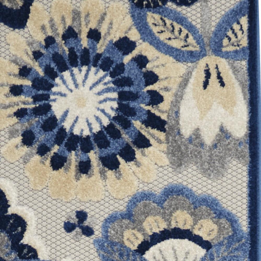 2' X 10' Blue And Grey Floral Non Skid Indoor Outdoor Runner Rug. Picture 3