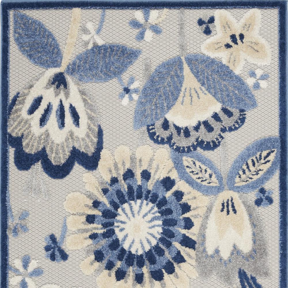 3' X 4' Blue And Grey Floral Non Skid Indoor Outdoor Area Rug. Picture 4
