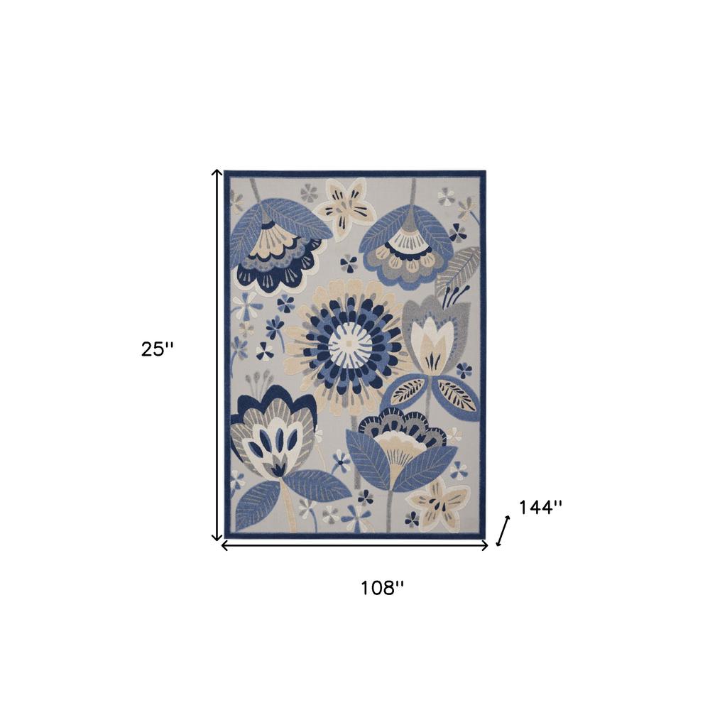 9' X 12' Blue And Grey Floral Non Skid Indoor Outdoor Area Rug. Picture 5