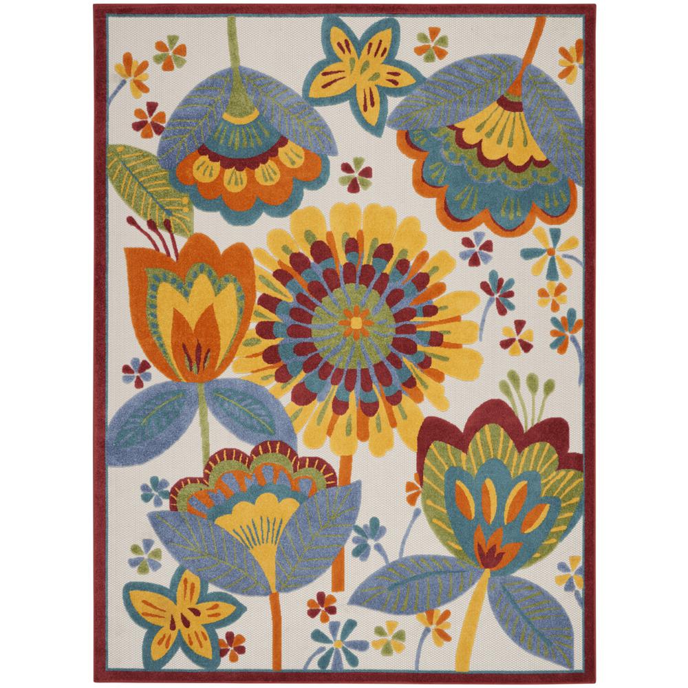 12' X 15' White Yellow And Blue Floral Non Skid Indoor Outdoor Area Rug. Picture 1