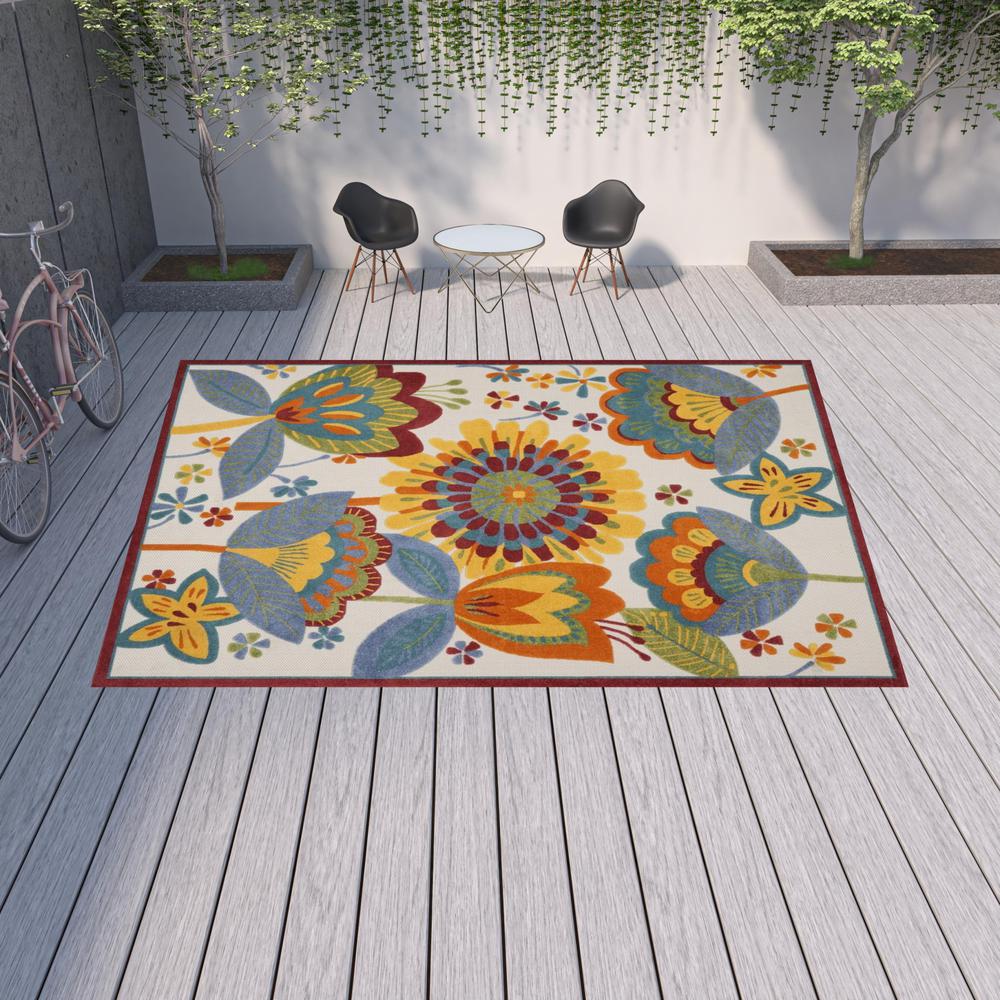 12' X 15' White Yellow And Blue Floral Non Skid Indoor Outdoor Area Rug. Picture 2