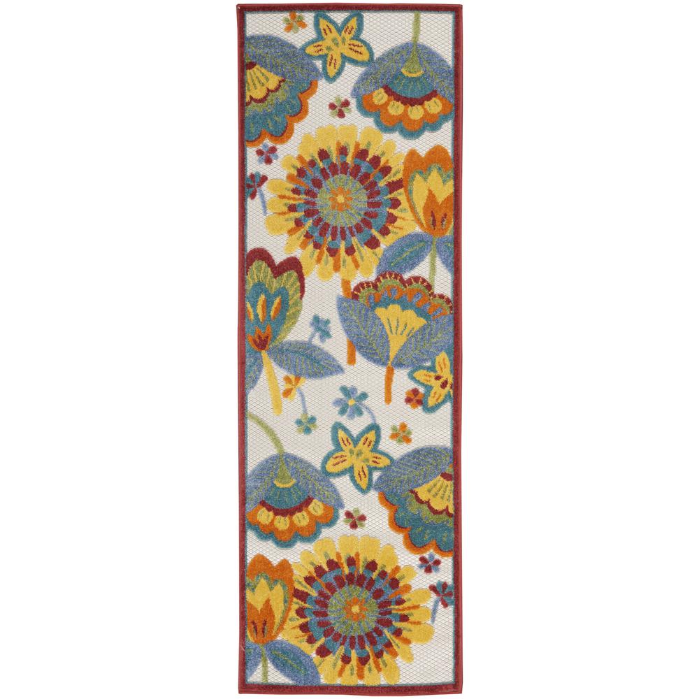 2' X 6' Yellow And Teal Floral Non Skid Indoor Outdoor Runner Rug. Picture 1