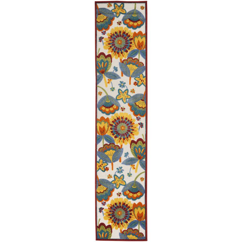 2' X 10' White Yellow And Blue Floral Non Skid Indoor Outdoor Runner Rug. Picture 1