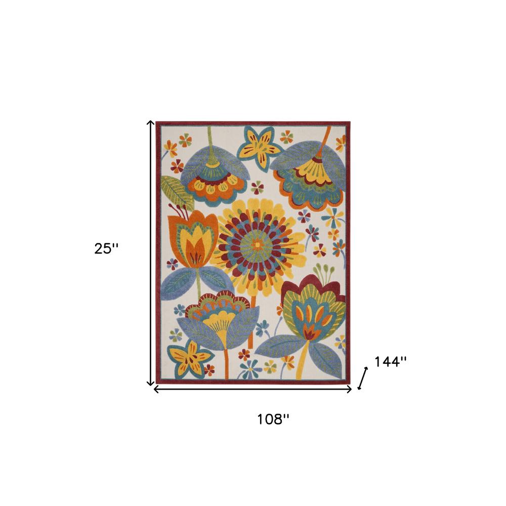 9' X 12' White Yellow And Blue Floral Non Skid Indoor Outdoor Area Rug. Picture 5