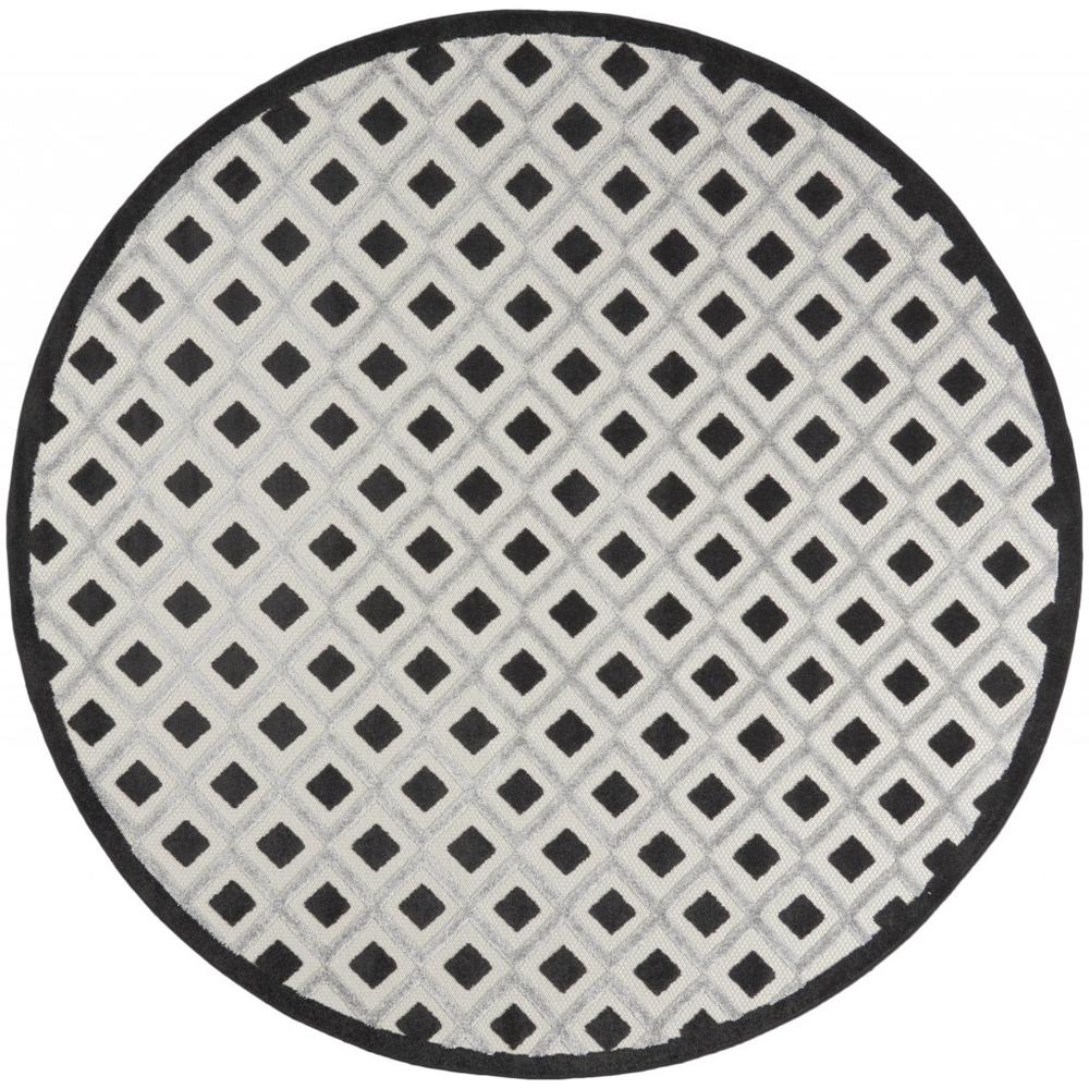 8' X 8' Black And White Round Gingham Non Skid Indoor Outdoor Area Rug. Picture 1