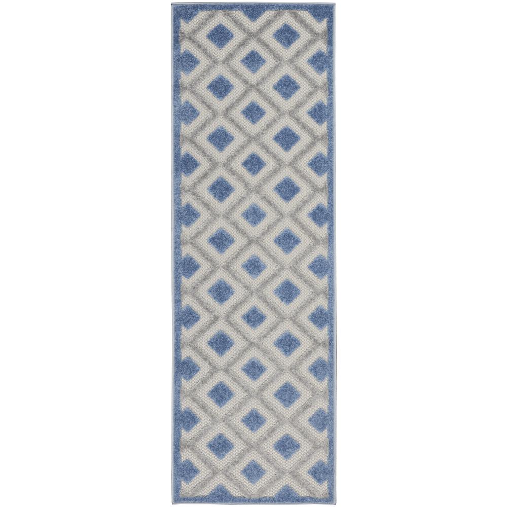 2' X 6' Blue And Grey Gingham Non Skid Indoor Outdoor Runner Rug. Picture 1