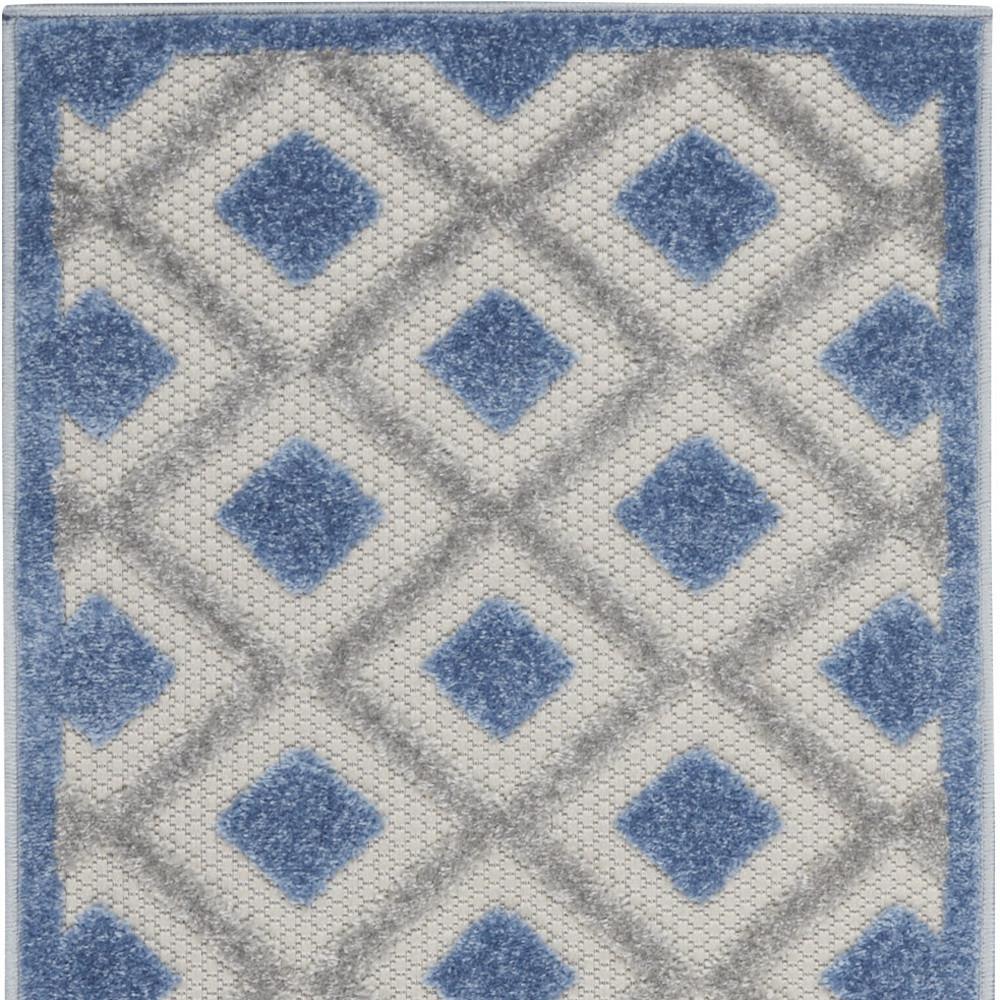 2' X 8' Blue And Grey Gingham Non Skid Indoor Outdoor Runner Rug. Picture 4