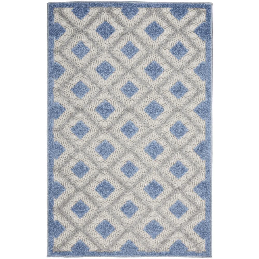 3' X 4' Blue And Grey Gingham Non Skid Indoor Outdoor Area Rug. Picture 1