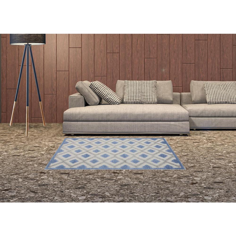 3' X 4' Blue And Grey Gingham Non Skid Indoor Outdoor Area Rug. Picture 2