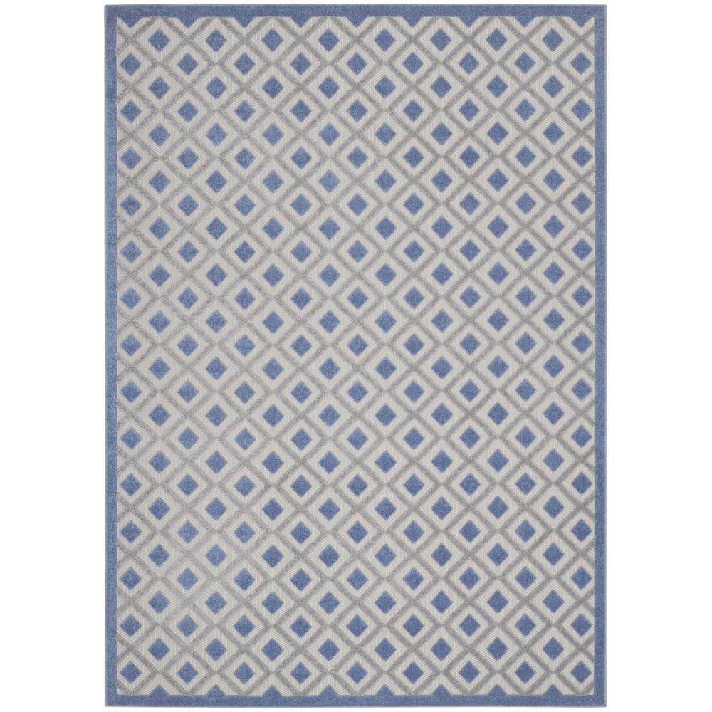 9' X 12' Blue And Grey Gingham Non Skid Indoor Outdoor Area Rug. Picture 1
