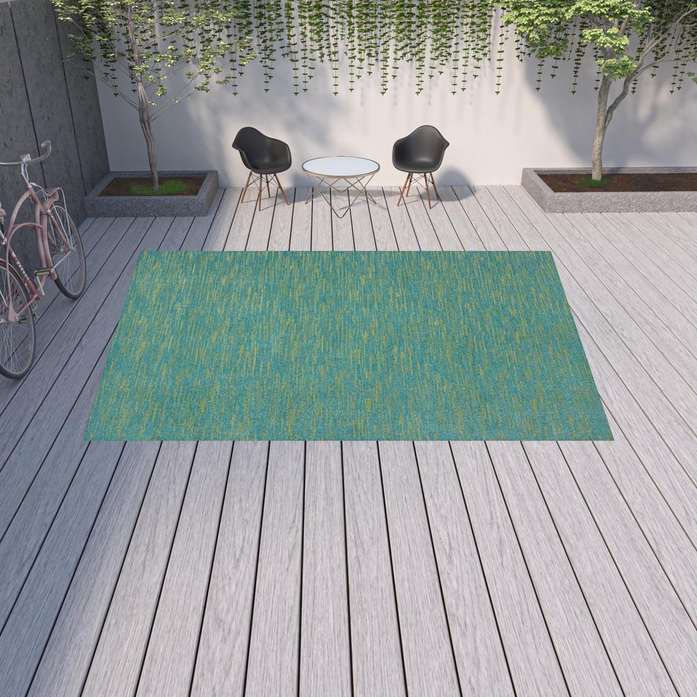 10' X 14' Blue And Green Striped Non Skid Indoor Outdoor Area Rug. Picture 2
