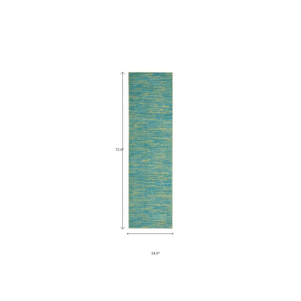 2' X 6' Blue And Green Abstract Non Skid Indoor Outdoor Runner Rug. Picture 6