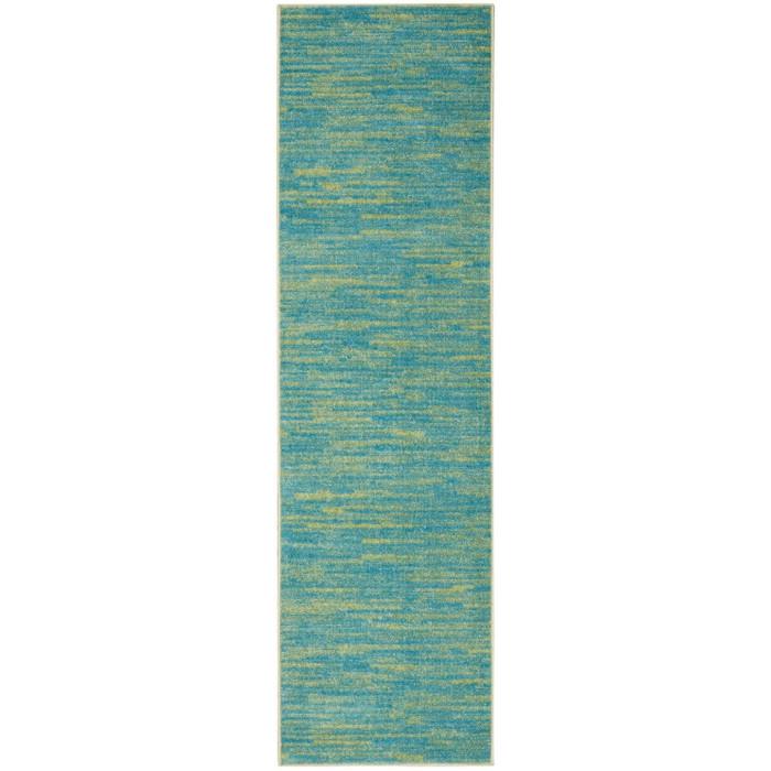 2' X 6' Blue And Green Abstract Non Skid Indoor Outdoor Runner Rug. Picture 3