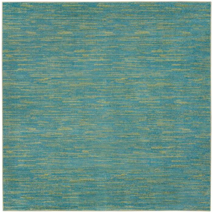 7' X 7' Blue And Green Square Striped Non Skid Indoor Outdoor Area Rug. Picture 1