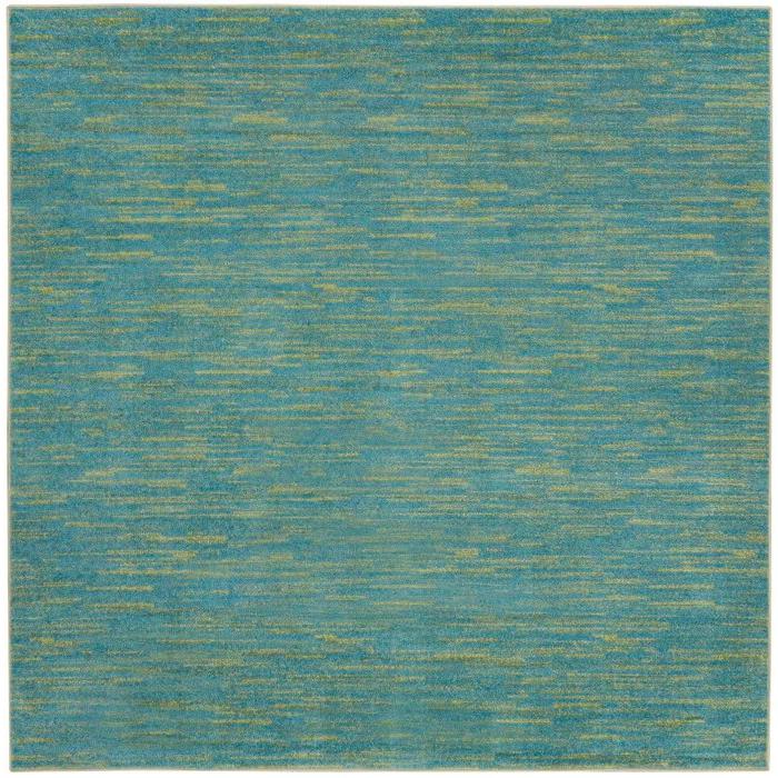 7' X 7' Blue And Green Square Striped Non Skid Indoor Outdoor Area Rug. Picture 3