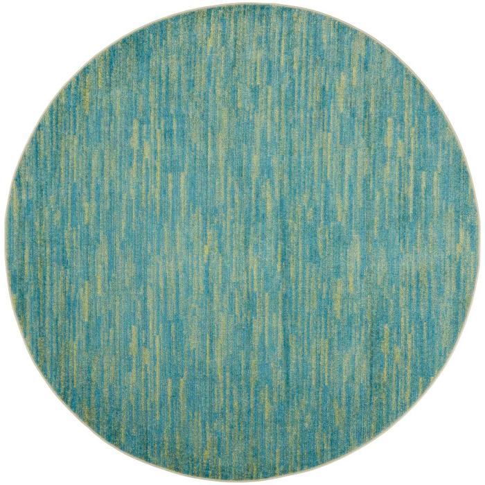 8' X 8' Blue And Green Round Striped Non Skid Indoor Outdoor Area Rug. Picture 1