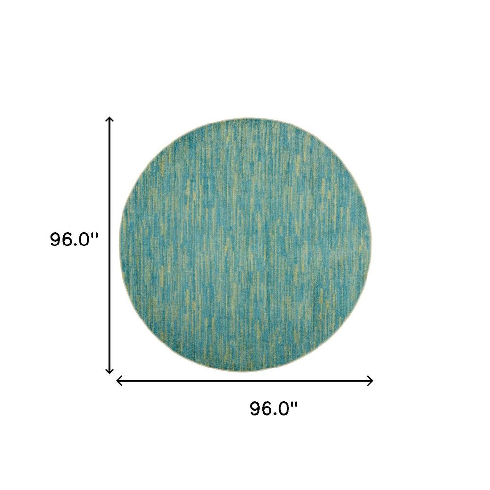 8' X 8' Blue And Green Round Striped Non Skid Indoor Outdoor Area Rug. Picture 6
