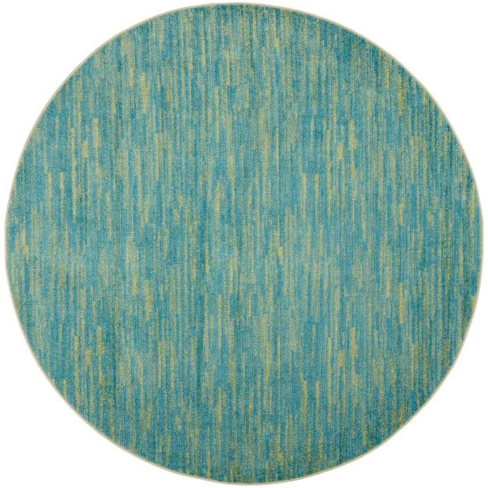 8' X 8' Blue And Green Round Striped Non Skid Indoor Outdoor Area Rug. Picture 3