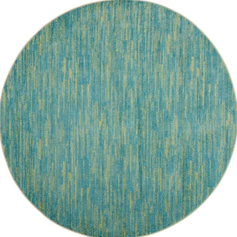 8' X 8' Blue And Green Round Striped Non Skid Indoor Outdoor Area Rug. Picture 4
